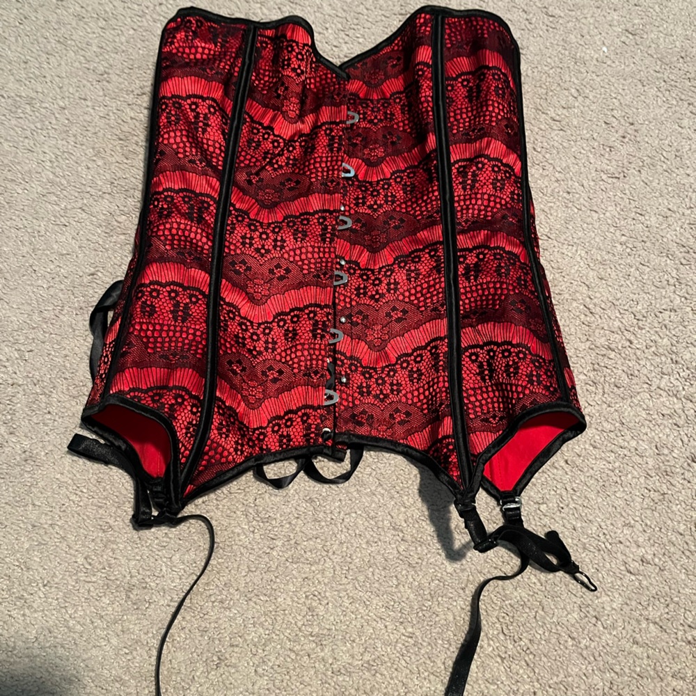 Adore Me Red and Black Lace Bustier